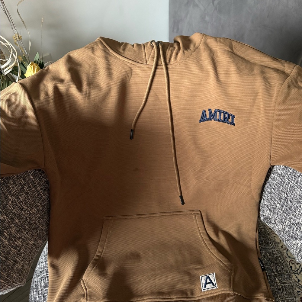 AMIRI Tan Men's Sweater with Blue Logo